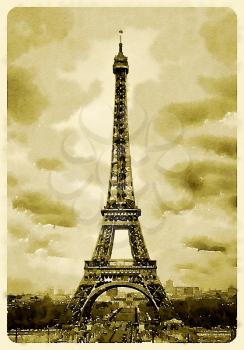 Digital watercolour of Eiffel tower in Paris