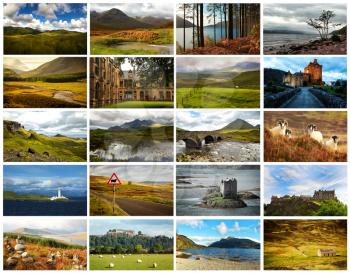 Collage of images from famous location in Scotland, UK