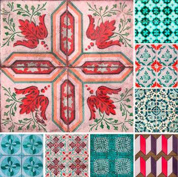 Photograph of traditional portuguese tiles in turquoise and orange