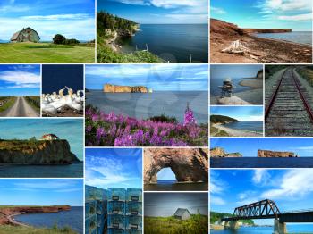 Collage of images from famous location in Gaspesie in Quebec in Canada