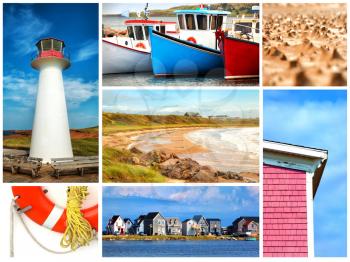 Collage of places, landscapes and objects from Magdalen island in Canada