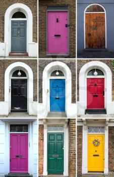 Collage of old and colorful doors from united Kingdom
