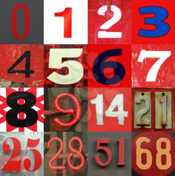 Collection with different numbers in different red tones and patterns 