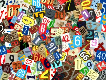 Collage of newspaper numbers in different colours and different side