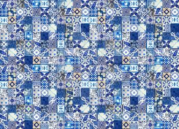 Photograph of traditional of blue tiled wall taken in Lisbon and Porto in Portugal