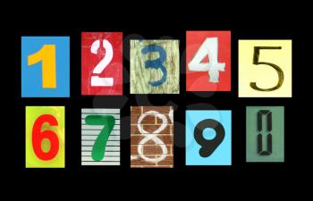 Numbers collection in different colours and patterns 0 to 9